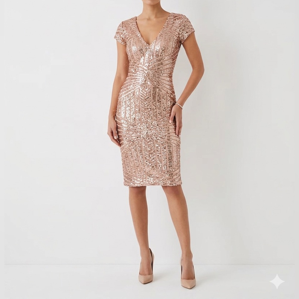 Elegant Sequin V-Neck Dress - Bronze